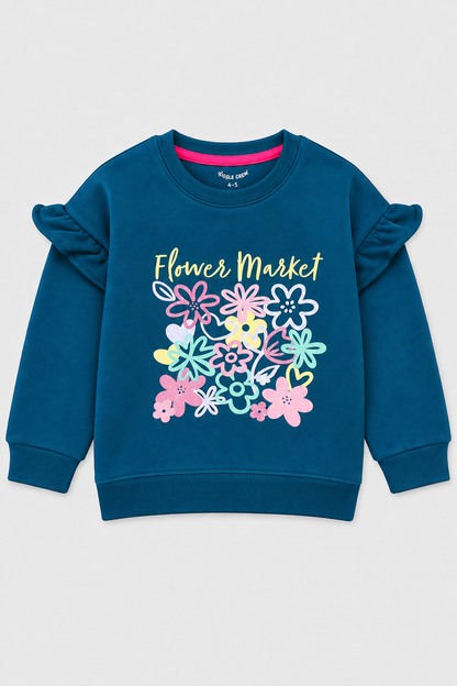 Girl Flower Ruffle Sleeve Sweatshirt