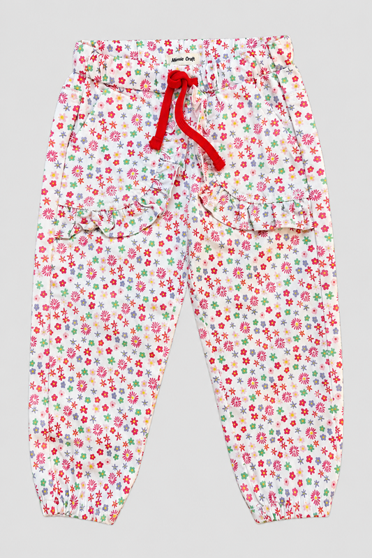 Girls Floral Ruffle Pocket Capri